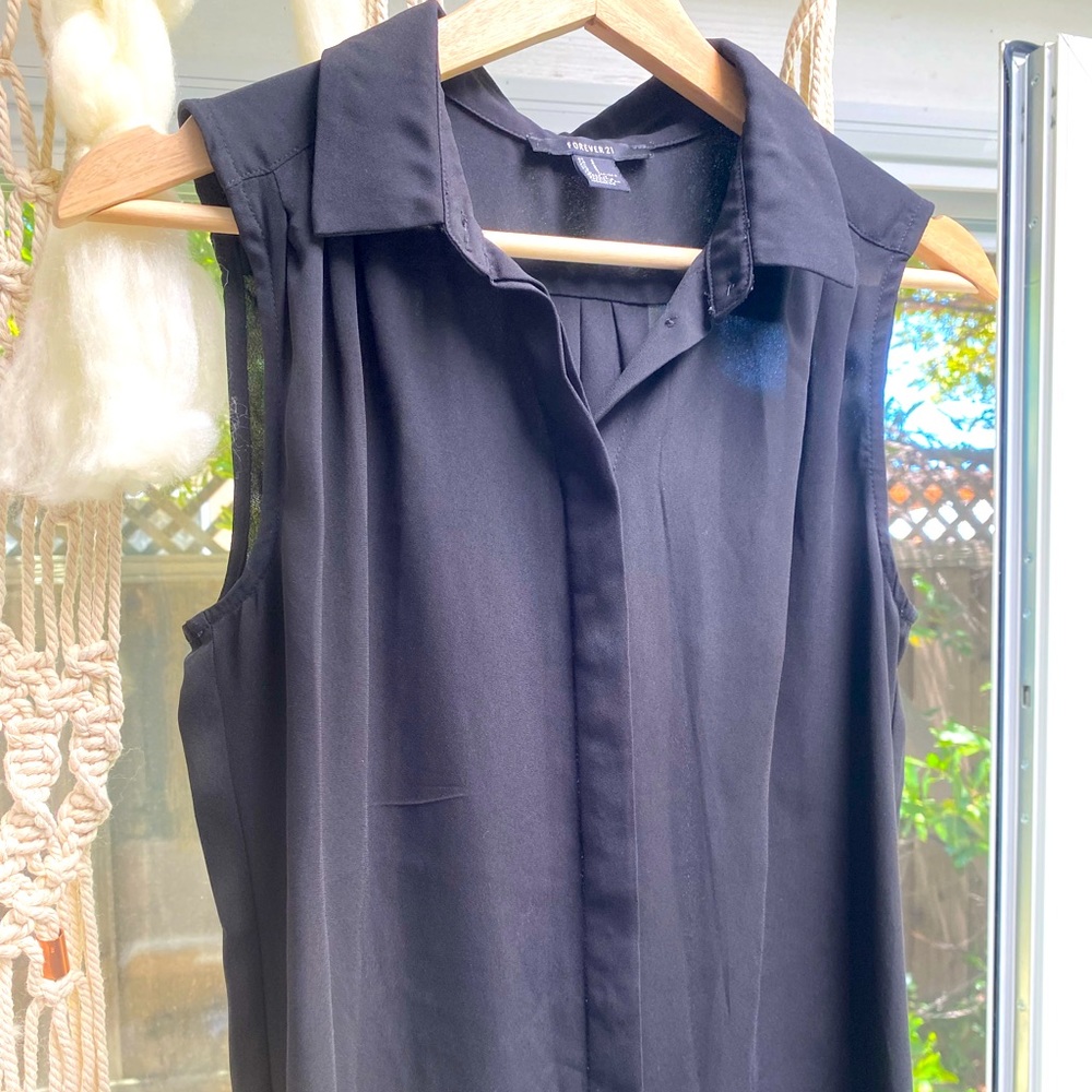 Black chiffon long tank top